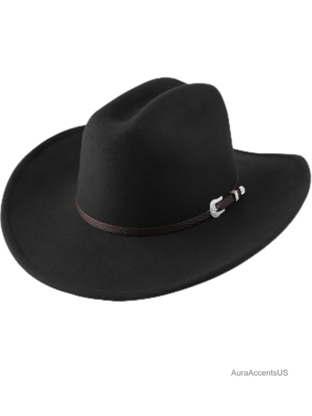 Felt Western Cowboy Hat Wide Brim Belt Buckle Retro Fedora Unisex Adult